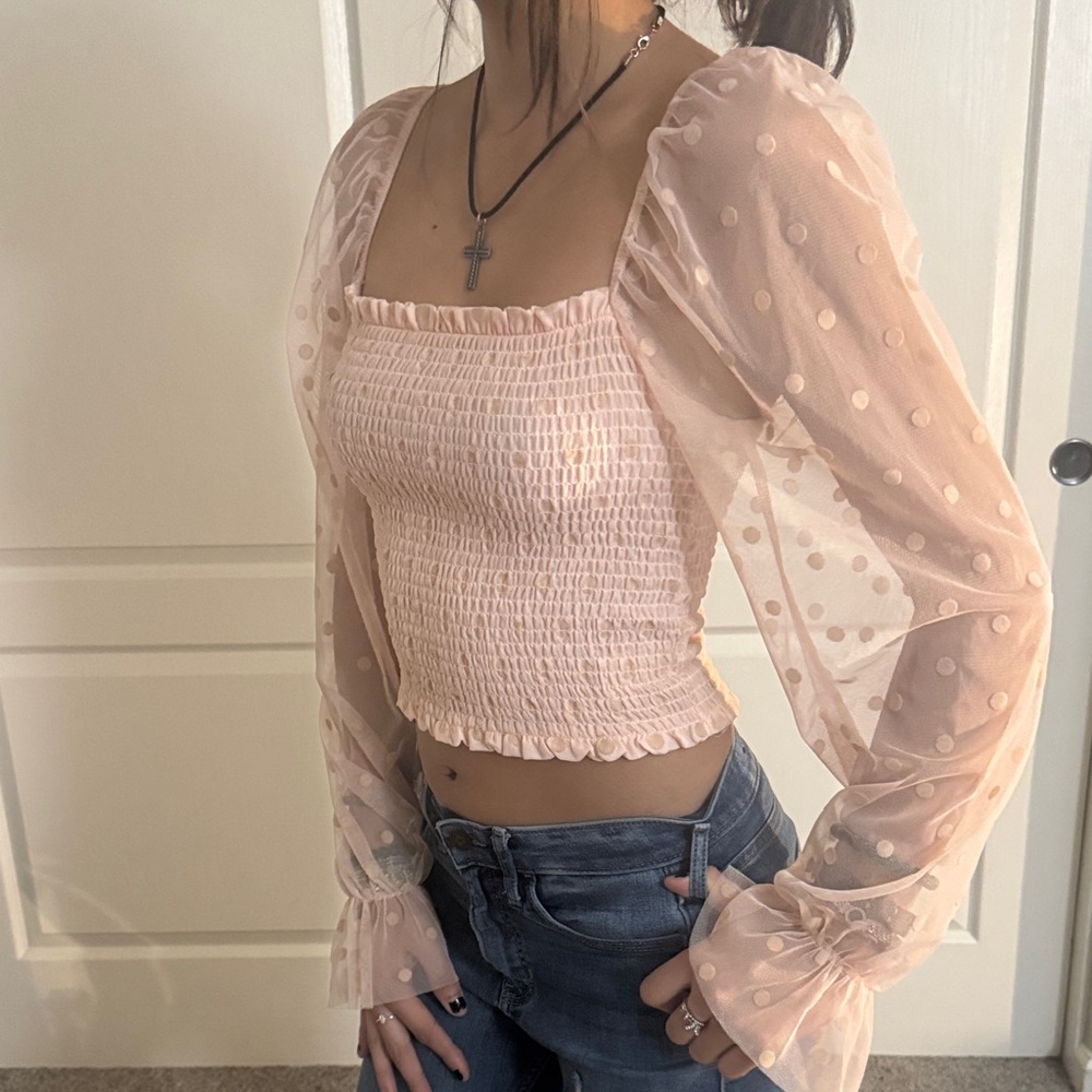Forever 21 Pink Sheer Polka Dot Blouse